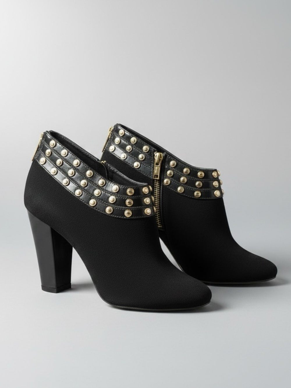 Kat Maconie Black Gold Studded Peep Toe Booties Heels Size 8 EU 39